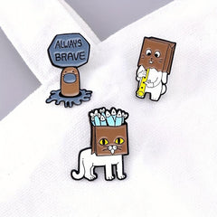 Brave Cartoon Gerbil Mole Cat Brooch for Men