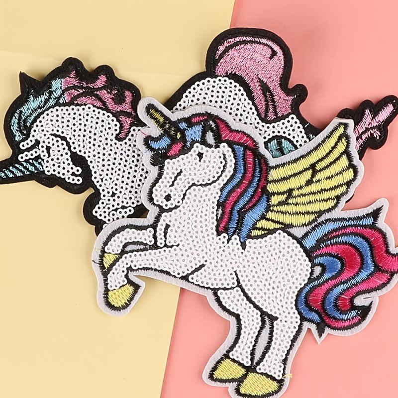 2pcs Unicorn Sequins Embroidery Patches DIY Clothes Bag Accessories