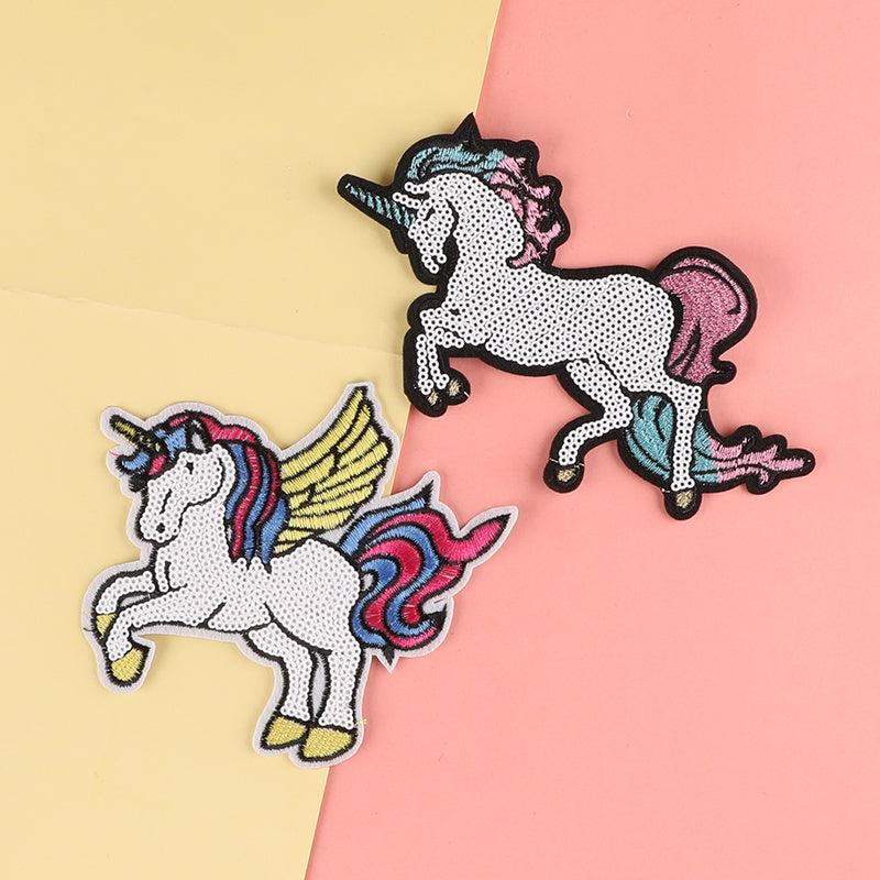 2pcs Unicorn Sequins Embroidery Patches DIY Clothes Bag Accessories