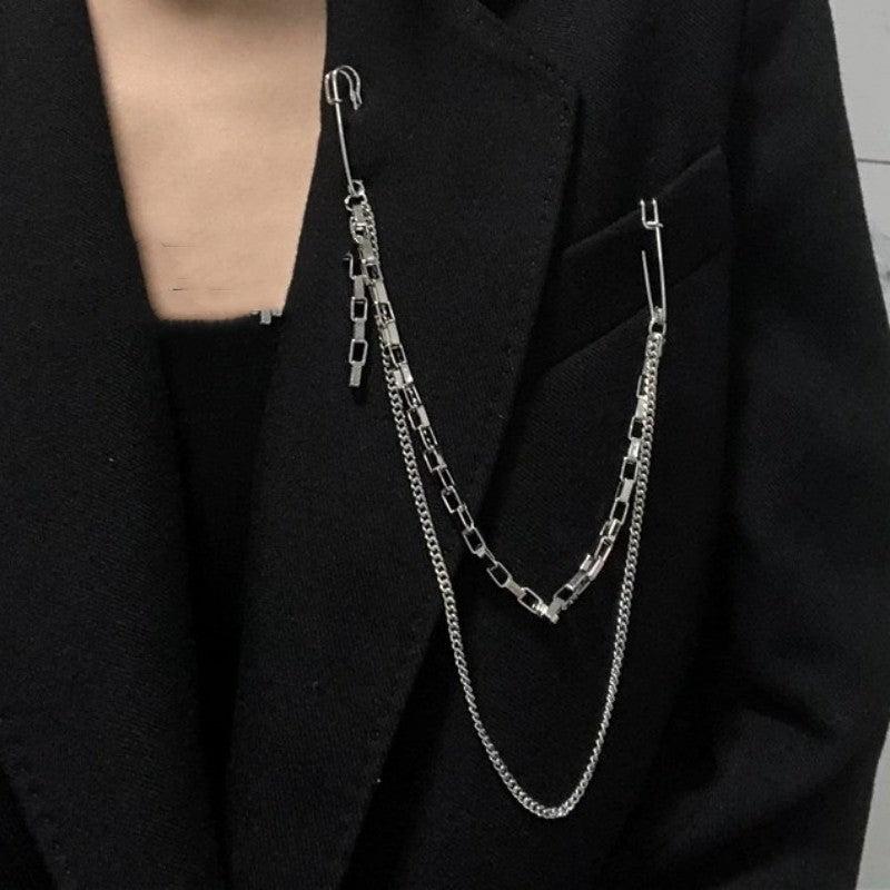 Pin Clip Chain Jewelry Set with Brooch Necklace