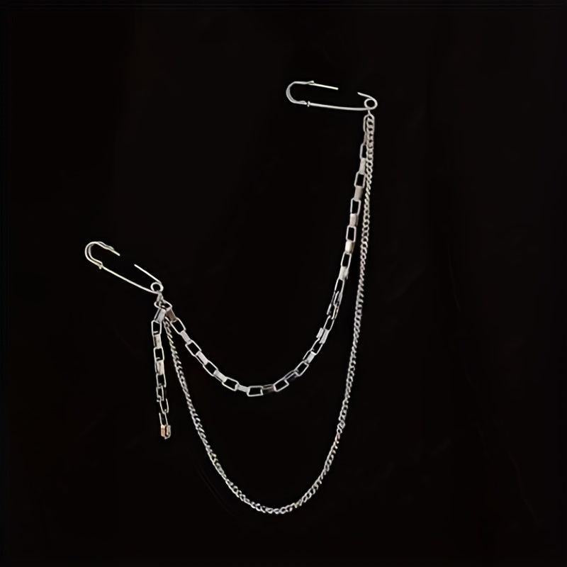 Pin Clip Chain Jewelry Set with Brooch Necklace