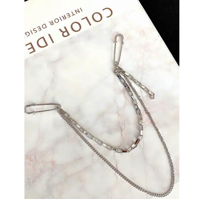 Pin Clip Chain Jewelry Set with Brooch Necklace