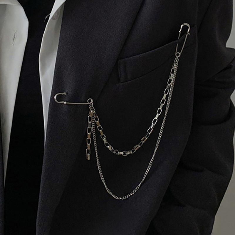 Pin Clip Chain Jewelry Set with Brooch Necklace