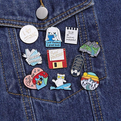 8pcs Animal Brooch for Men Creative Cartoon Geometric Small Gift Accessories