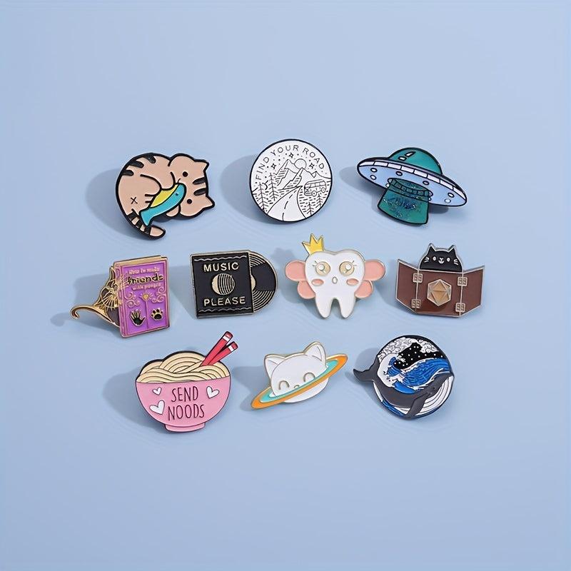 8pcs Animal Brooch for Men Creative Cartoon Geometric Small Gift Accessories