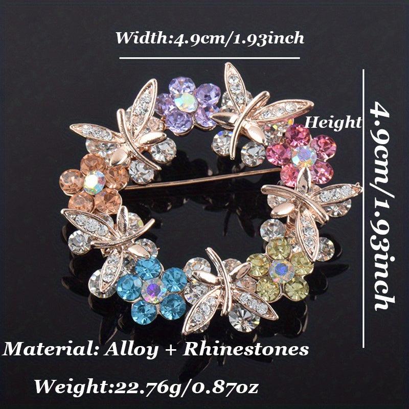Men's Crystal Rhinestone Floral Brooch Silk Scarf Accessory