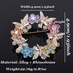 Men's Crystal Rhinestone Floral Brooch Silk Scarf Accessory