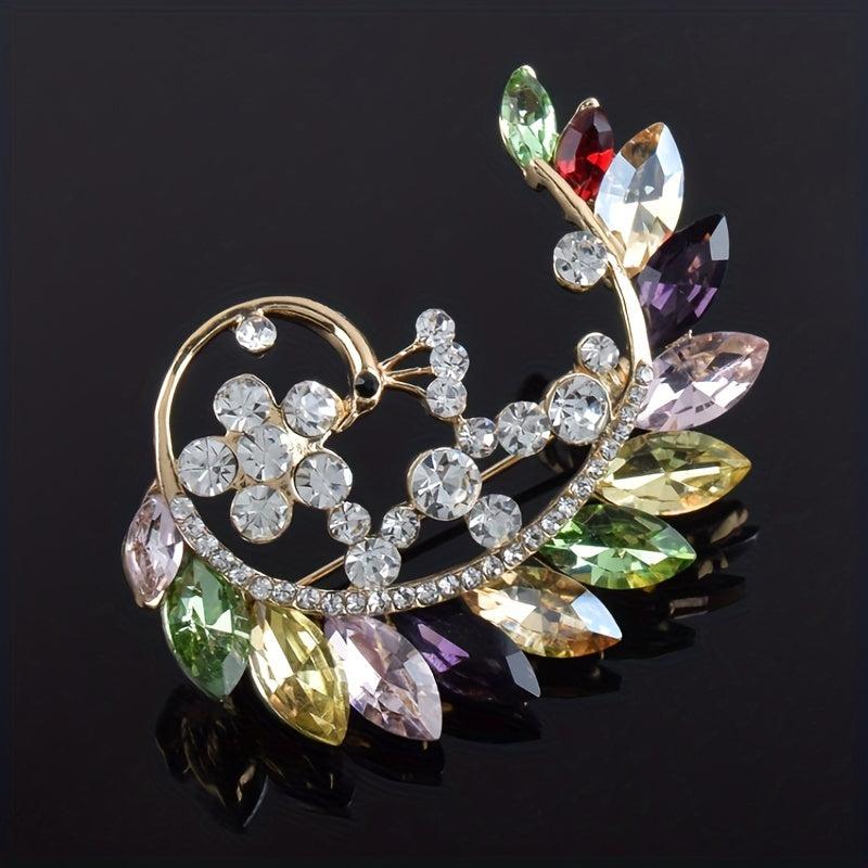 Men's Crystal Rhinestone Floral Brooch Silk Scarf Accessory
