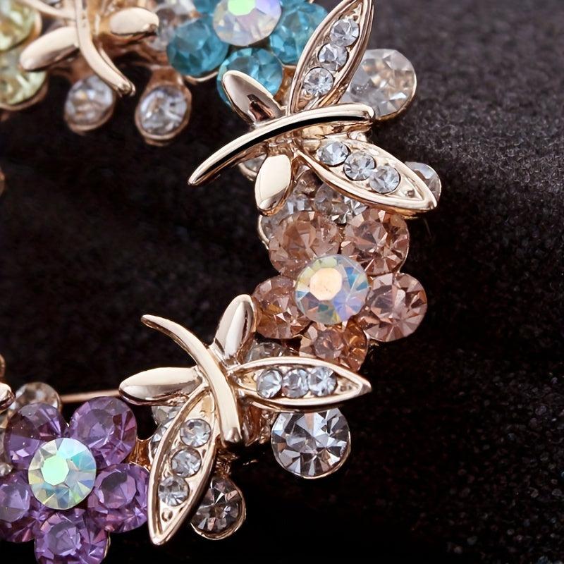 Men's Crystal Rhinestone Floral Brooch Silk Scarf Accessory