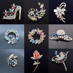 Men's Crystal Rhinestone Floral Brooch Silk Scarf Accessory