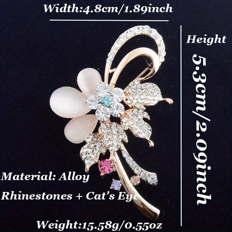 Men's Crystal Rhinestone Floral Brooch Silk Scarf Accessory