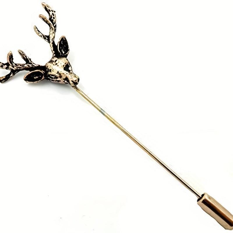 Retro Deer Head Brooch Men's Small Suit Inserted Long Needle Style