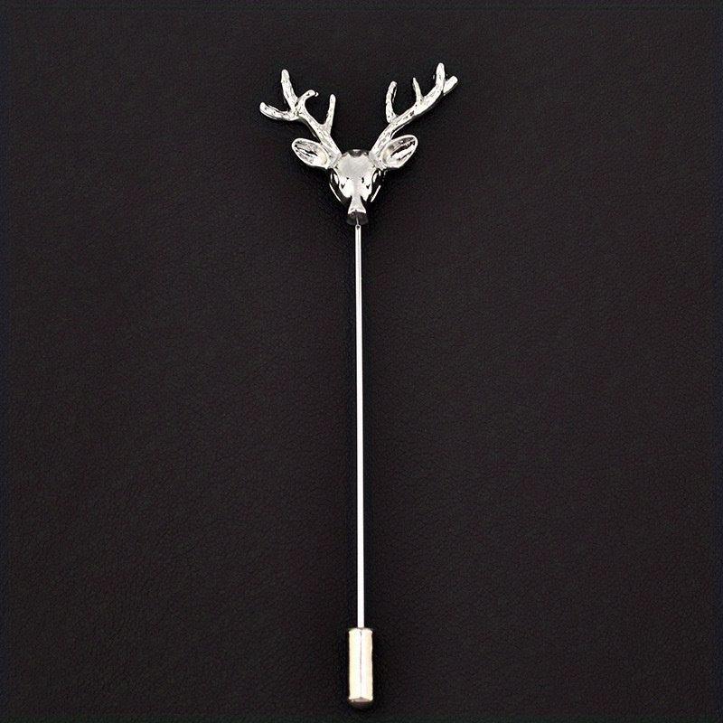 Retro Deer Head Brooch Men's Small Suit Inserted Long Needle Style