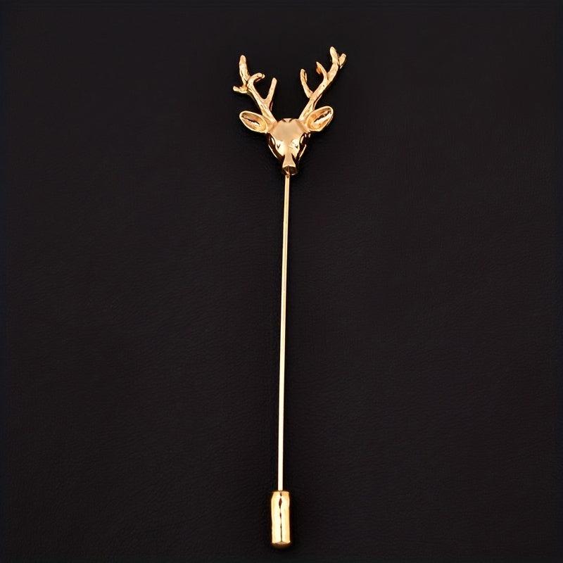 Retro Deer Head Brooch Men's Small Suit Inserted Long Needle Style
