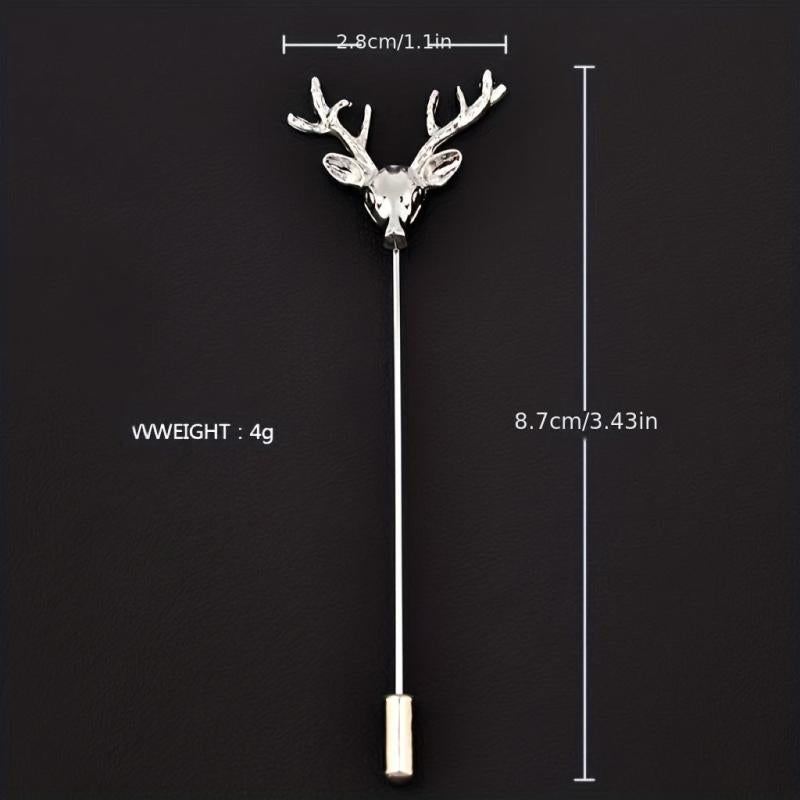 Retro Deer Head Brooch Men's Small Suit Inserted Long Needle Style