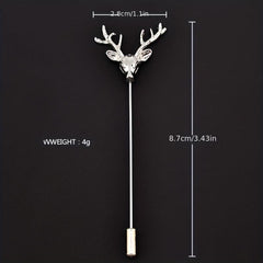 Retro Deer Head Brooch Men's Small Suit Inserted Long Needle Style
