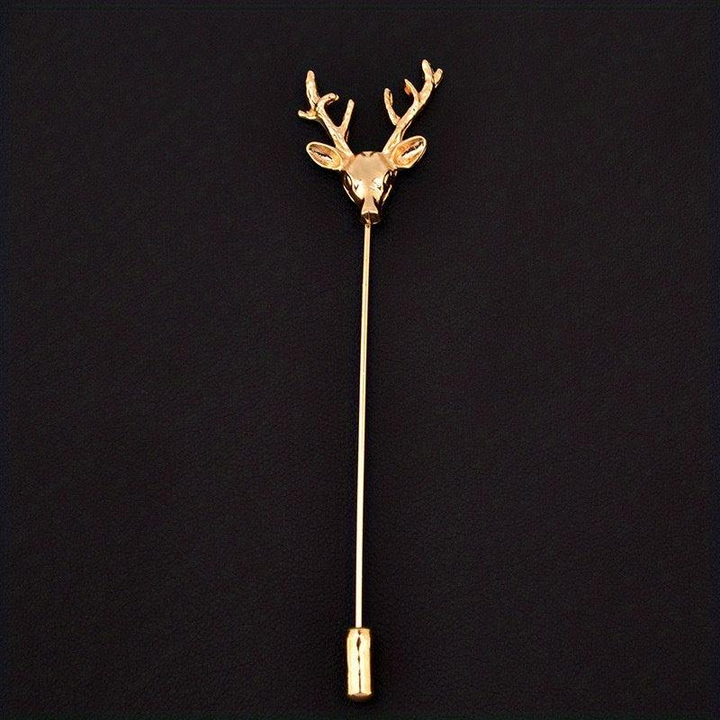 Retro Deer Head Brooch Men's Small Suit Inserted Long Needle Style