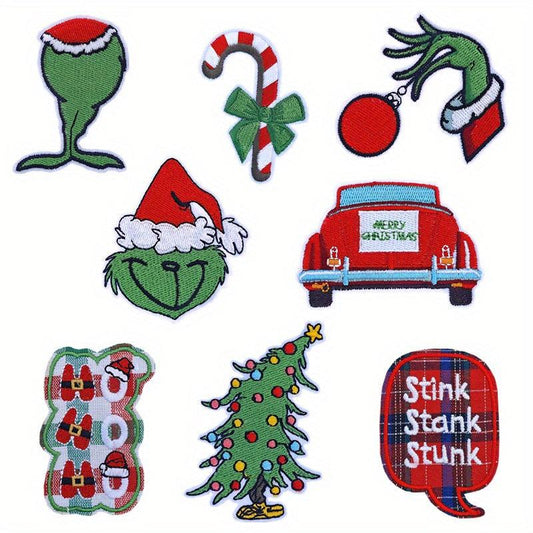 8pcs Christmas Iron On Patches For Men Clothing Jacket Jeans Pants Dress