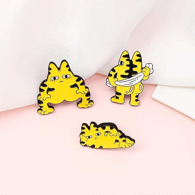 Cartoon Yellow Long Eared Cat Striped Tiger Brooch