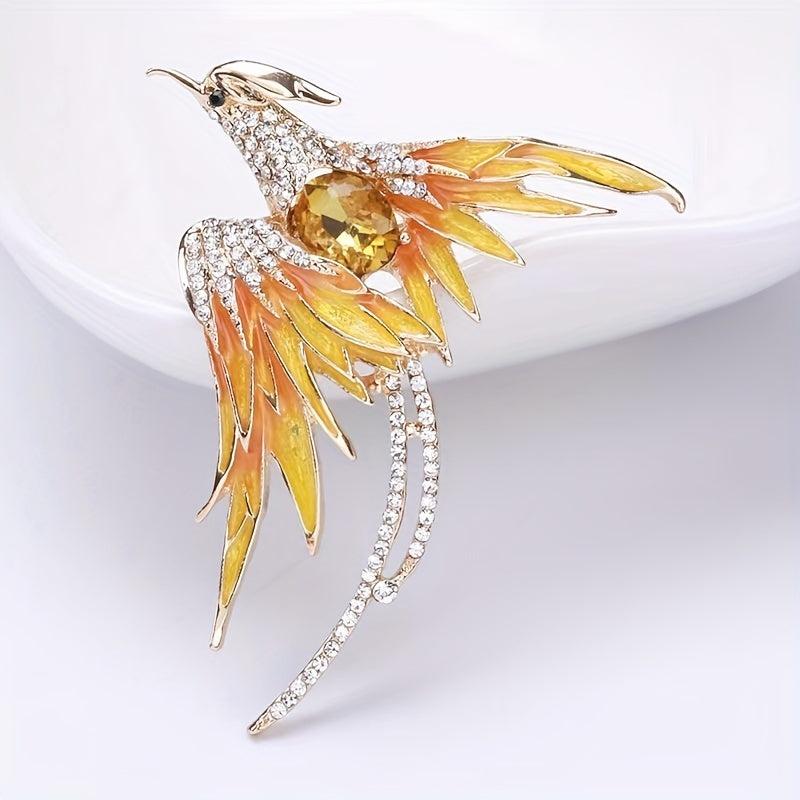Phoenix Brooch For Men Rhinestone Phoenix Long Tail Pin