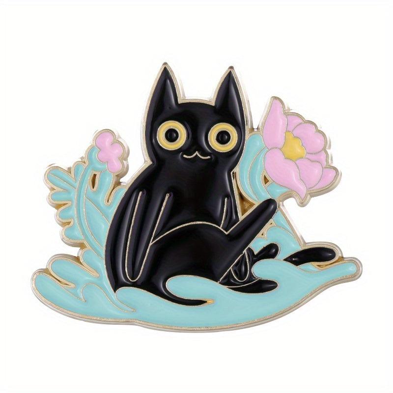 Cat Plant Enamel Pin Green Brooch Flower Jewelry Metal Lapel Pin