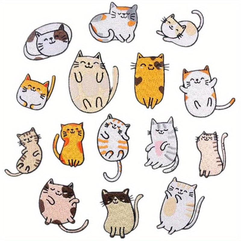 15pcs Cat Family Embroidery Patches For Men Computer Cartoon Kitten Ironing