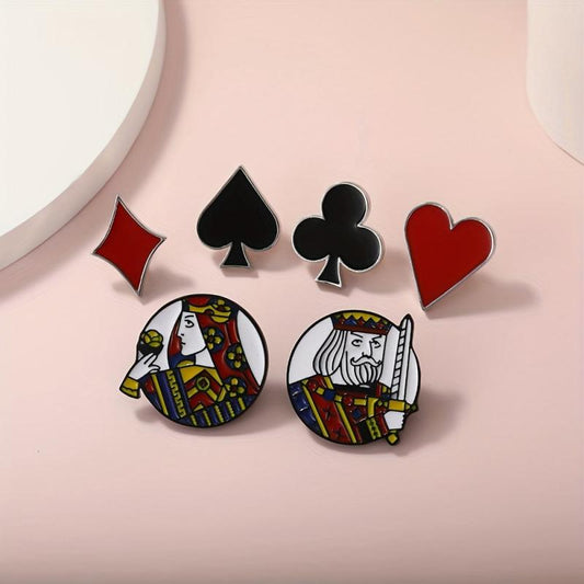 6pcs Poker Card Metal Brooches Set Enamel Badge Anti-slip Buckle For Men