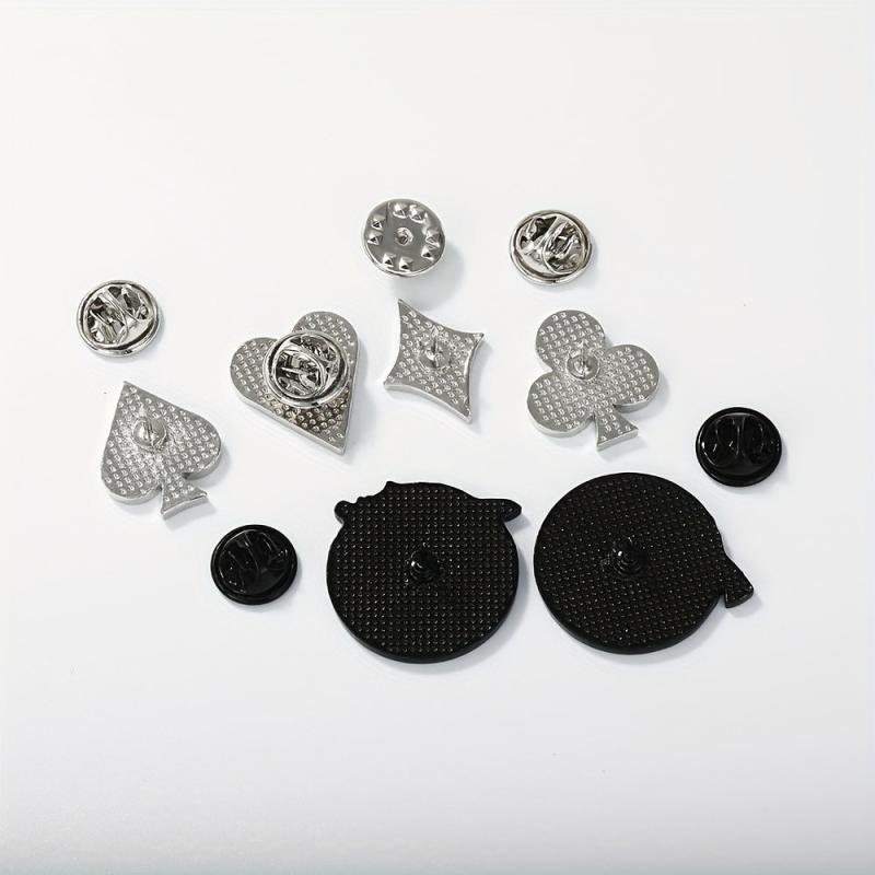 6pcs Poker Card Metal Brooches Set Enamel Badge Anti-slip Buckle For Men