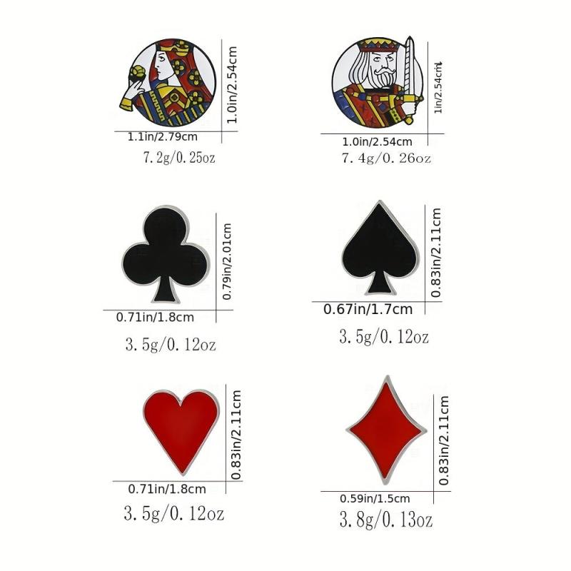 6pcs Poker Card Metal Brooches Set Enamel Badge Anti-slip Buckle For Men