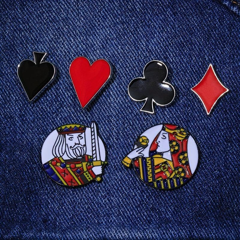 6pcs Poker Card Metal Brooches Set Enamel Badge Anti-slip Buckle For Men