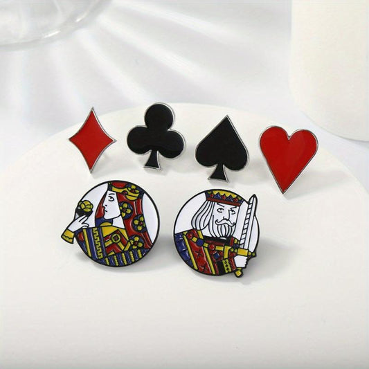6pcs Poker Card Metal Brooches Set Enamel Badge Anti-slip Buckle For Men