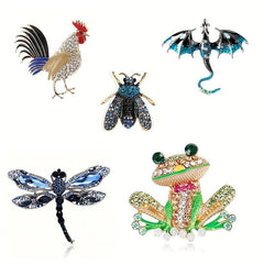 Vintage Animal Lapel Pin Set for Men - Bee Cock Frog Dragon Dragonfly