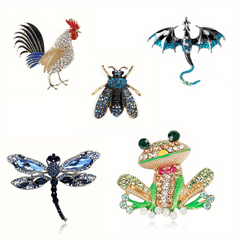 Vintage Animal Lapel Pin Set for Men - Bee Cock Frog Dragon Dragonfly