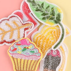 6pcs Cartoon Leaf Cake Embroidered Patches For Clothes Jeans