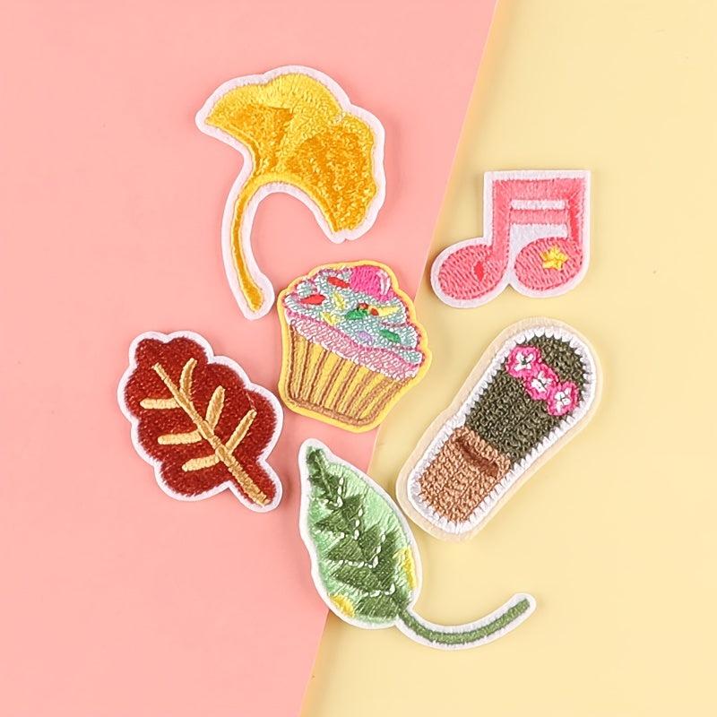 6pcs Cartoon Leaf Cake Embroidered Patches For Clothes Jeans