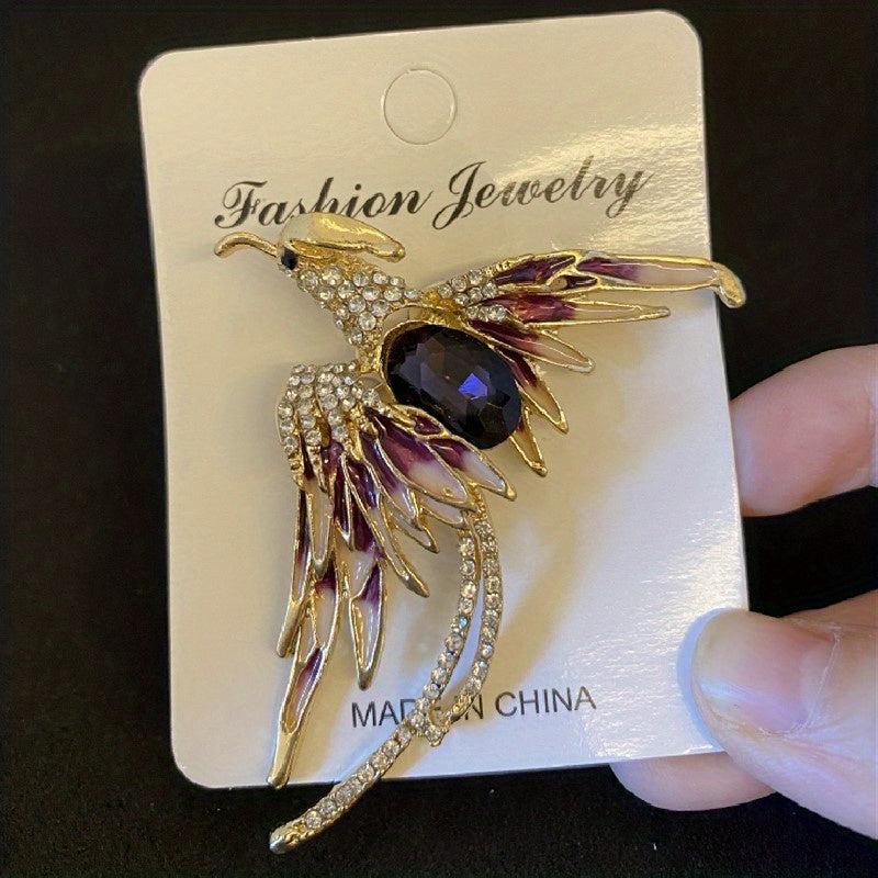 Crystal Phoenix Bird Brooch Enamel Flying Beauty Bird Brooch Pin