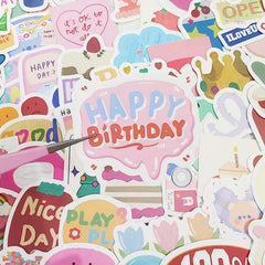 90pcs Cartoon Birthday Sticker Waterproof Stickers Pack DIY Party Decals