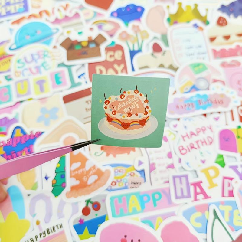 90pcs Cartoon Birthday Sticker Waterproof Stickers Pack DIY Party Decals