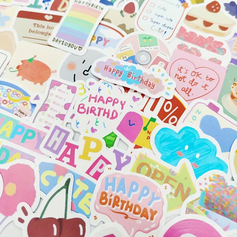 90pcs Cartoon Birthday Sticker Waterproof Stickers Pack DIY Party Decals