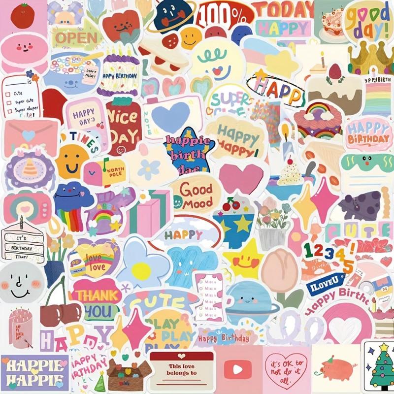 90pcs Cartoon Birthday Sticker Waterproof Stickers Pack DIY Party Decals