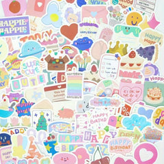90pcs Cartoon Birthday Sticker Waterproof Stickers Pack DIY Party Decals