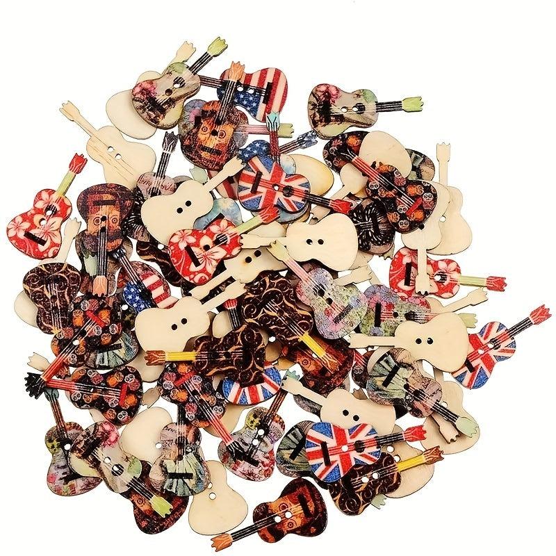 10pcs Colorful Guitar Shape Wood Buttons for Sewing