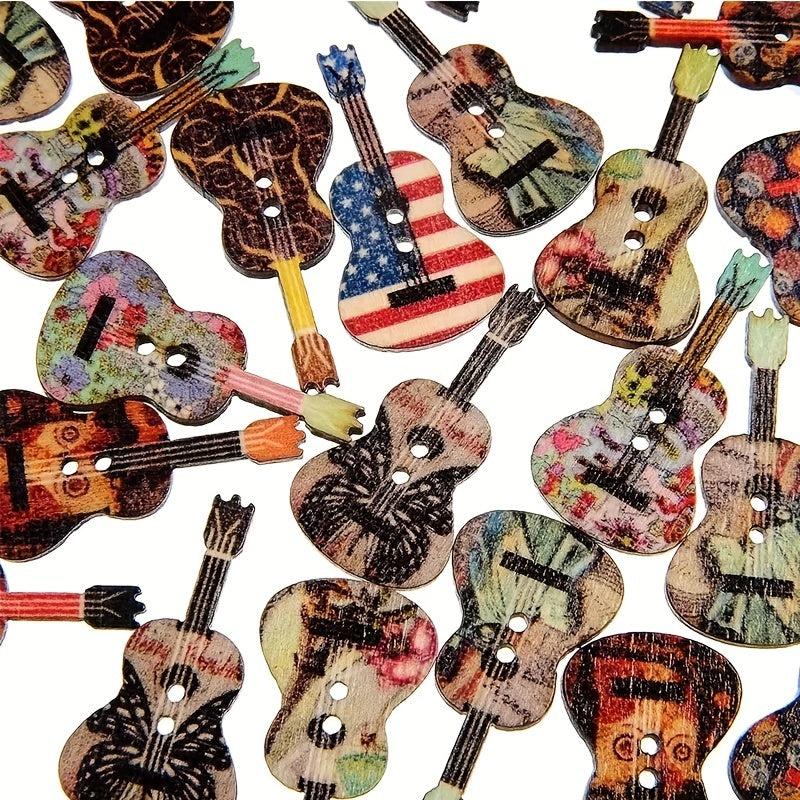 10pcs Colorful Guitar Shape Wood Buttons for Sewing