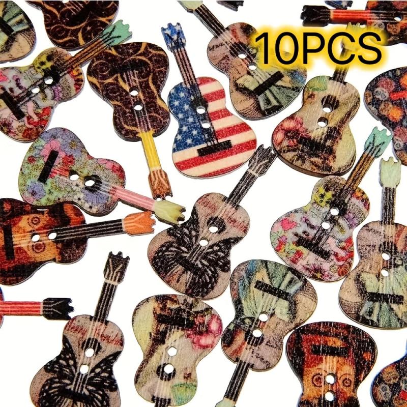 10pcs Colorful Guitar Shape Wood Buttons for Sewing