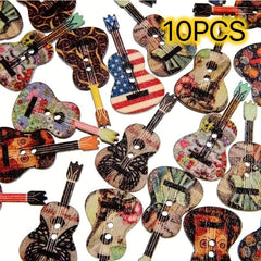 10pcs Colorful Guitar Shape Wood Buttons for Sewing