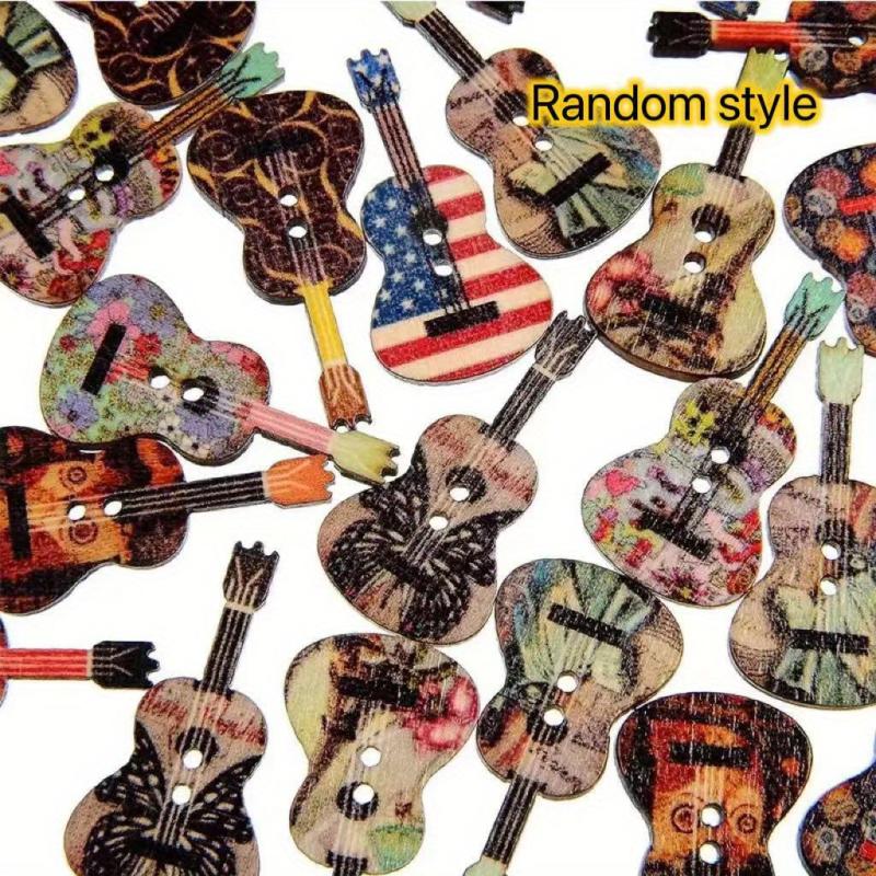10pcs Colorful Guitar Shape Wood Buttons for Sewing