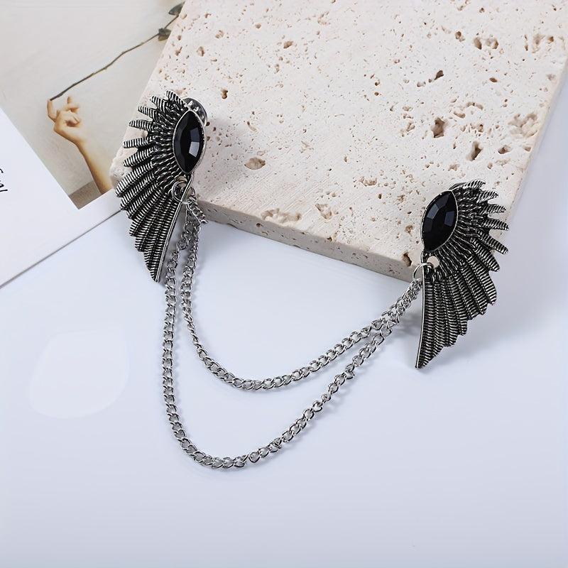 Vintage Wing Chain Gem Collar Chain Collar Pin