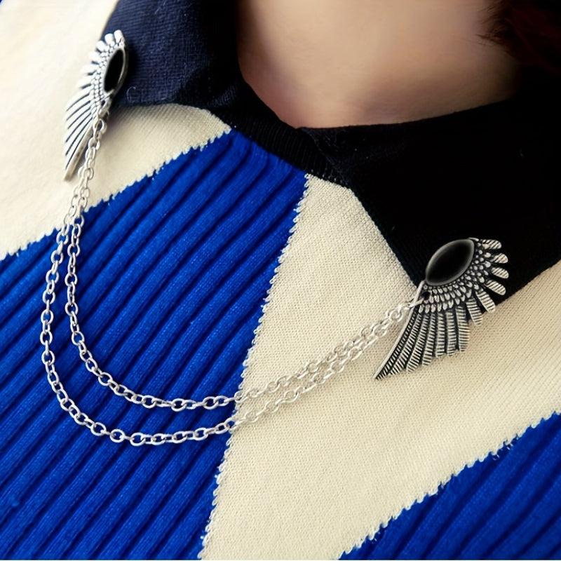 Vintage Wing Chain Gem Collar Chain Collar Pin