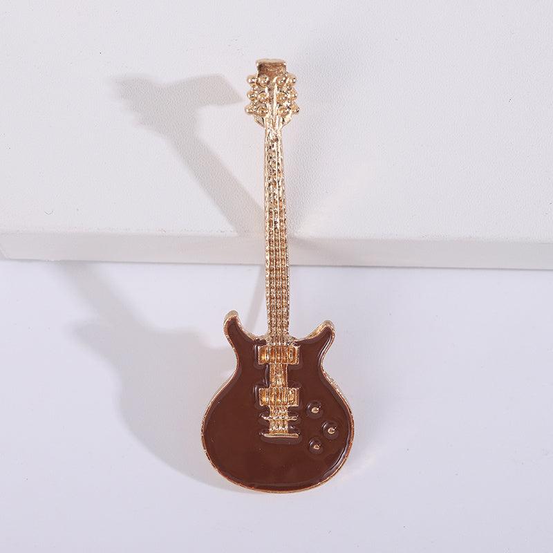 Pop Musical Instrument Guitar Breast Floral Pin Men Unisex