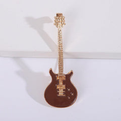 Pop Musical Instrument Guitar Breast Floral Pin Men Unisex